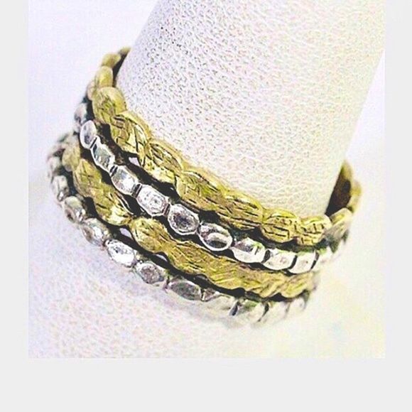 SILPADA Two Tone Sterling Silver Gold Tone Brass Stacked Ring Made In Israel - Picture 1 of 16